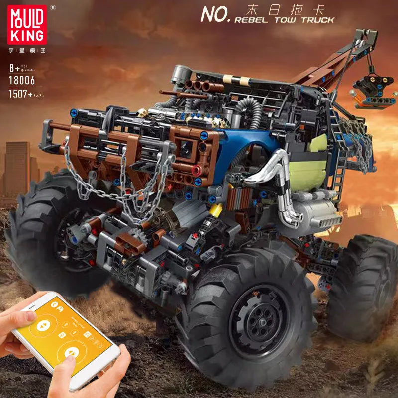 Модель автомобиля для сборки из строительных блоков Mould King Remote Control APP Doomsday Drag Truck Climbing Car Model Building Block Toy Christmas Gift 18006.