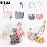 monsisy new children wallet kid coin purse and handbag for girl mini bag kawaii swanpigbirddoll crossbody bag baby lace bags