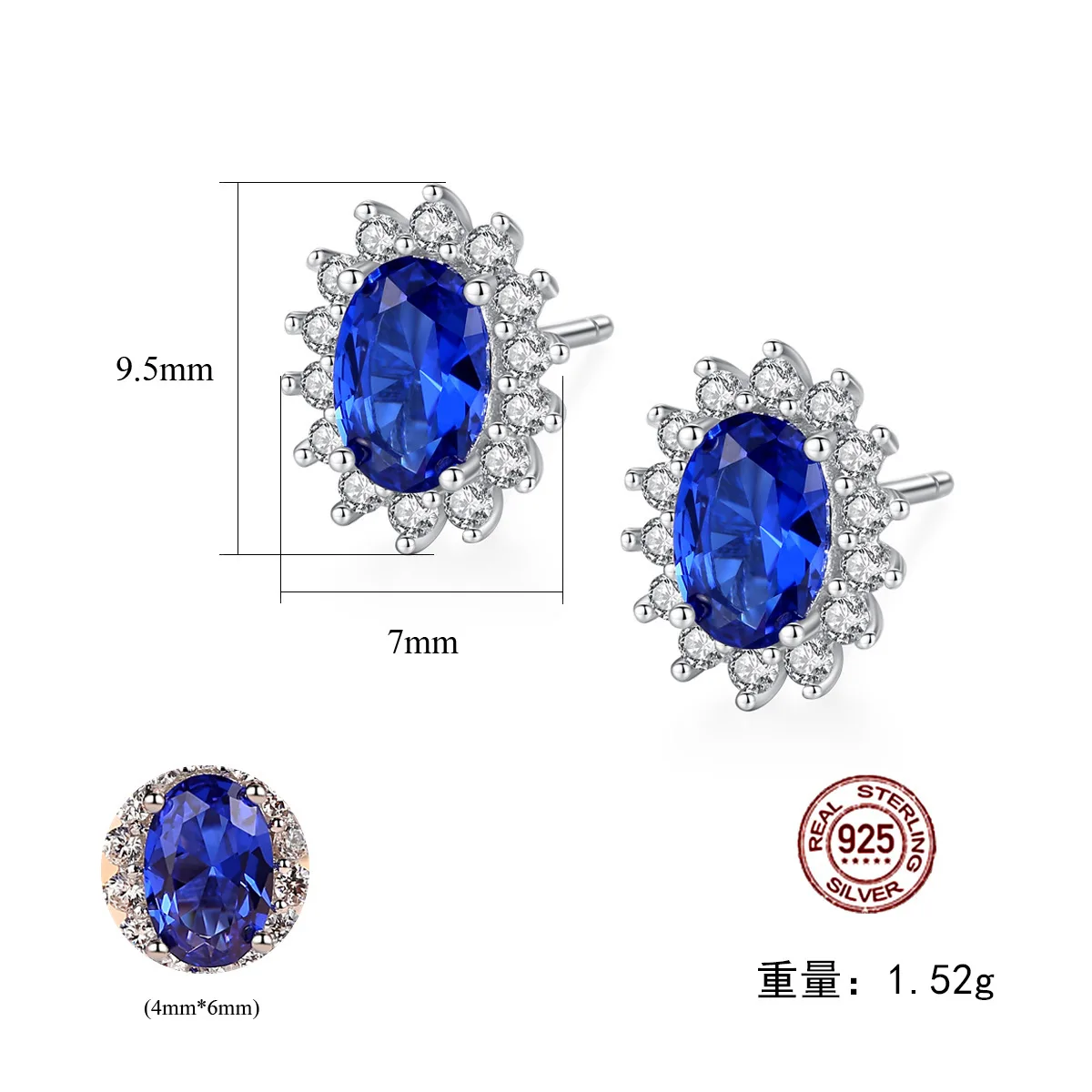 

DI-155 Fashion S925 Sterling Silver Flower Earrings Kashmir Silver Velvet Royal Blue Earrings