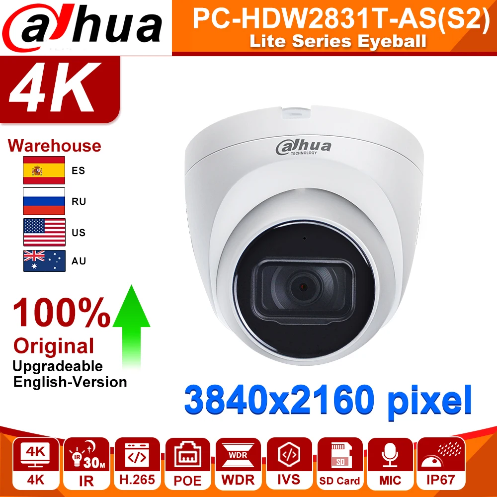 Dahua оригинальный IPC HDW2831T AS 8MP POE Встроенный микрофон слот для sd карты H.265 + 30M IR IVS Onvif