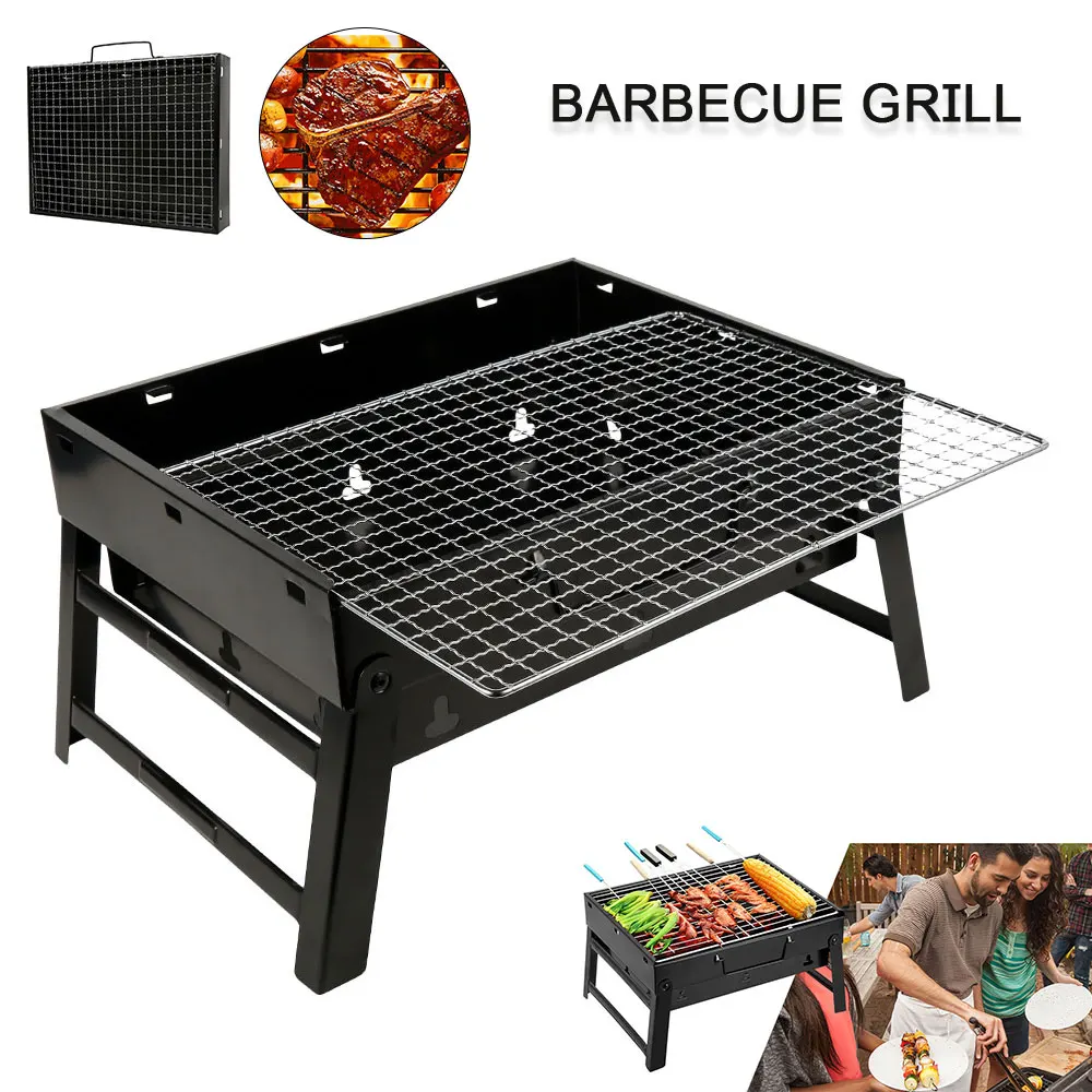 

Folding BBQ Grill Portable Compact Charcoal Barbecue BBQ Grill Cooker Bars Smoker Outdoor Camping 35x27x6cm