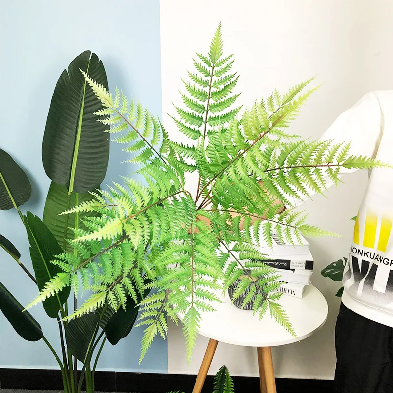 

98cm 15 Heads Large Tropical Palm Tree Artificial Plants Branch Fake Palm Leaves Real Touch Plastic Foliage Home Office Decor
