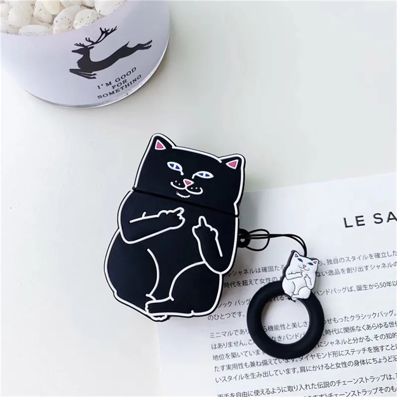 Style 2 Забавный средний палец кошка для Airpods чехол мультфильм наушник с Bluetooth чехол милый силиконовый чехол для наушников коробка для Apple Airpods 1 2 - Цвет: Style 2