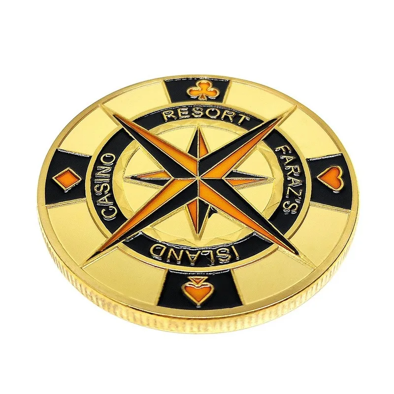 

4*4*0.3CM Gold Color Painted Micro-relief Medallion for Las Vegas Pointer Copy Commemorative Coin Casino Resort Faraz's Island