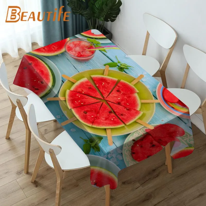 

Забавная скатерть в виде арбуза, водонепроницаемая скатерть из ткани Оксфорд с 3D рисунком, домашняя скатерть для столовой, скатерть для бан...