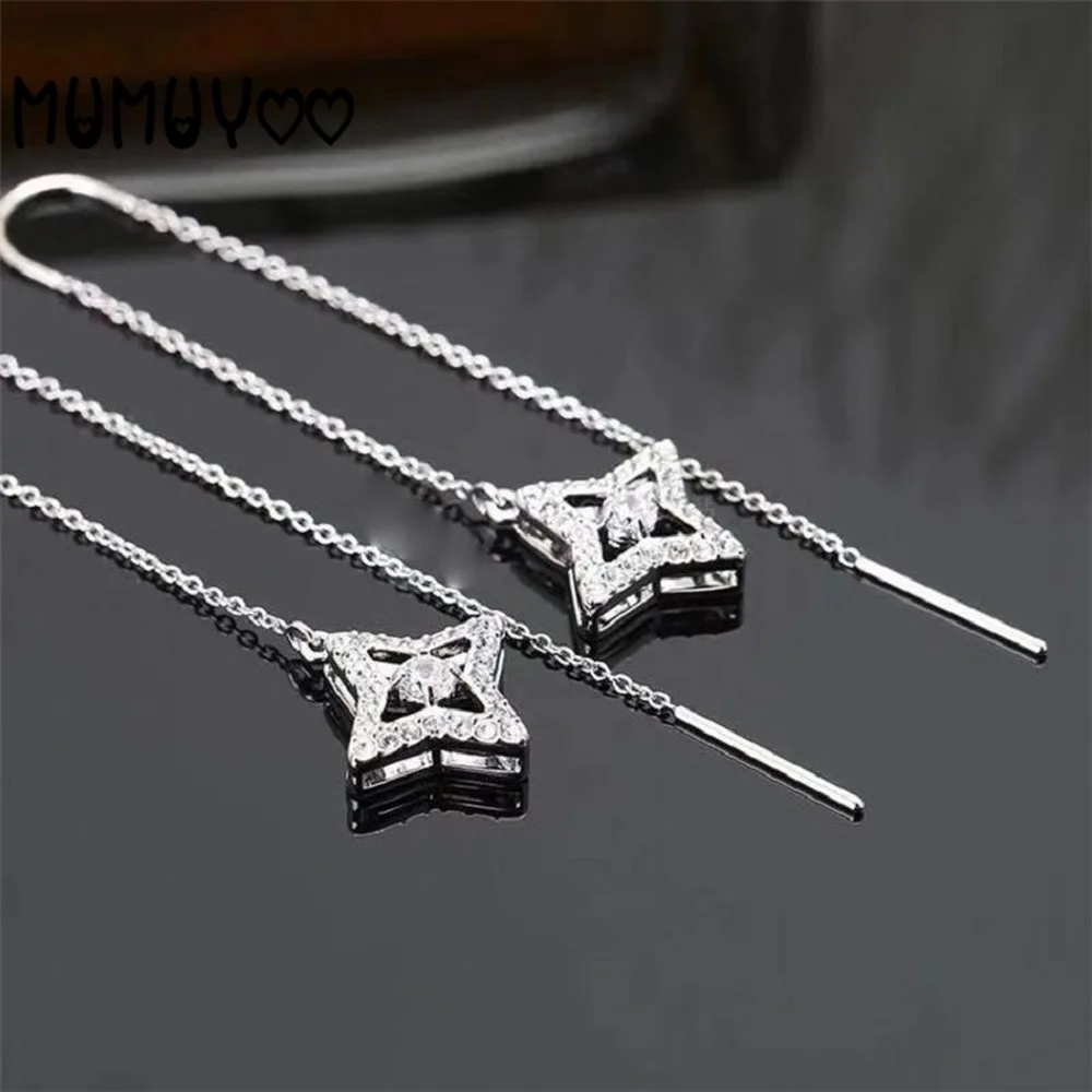 

2020 SWA Fashion Jewelry High Quality Elegant Beating Heart Star Crystal Earrings Four-Pointed Star Tassel Earrings Female