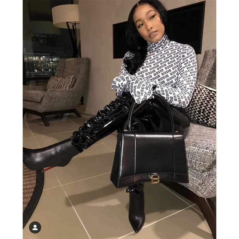 

ZKYZWX Sexy Two Piece Set Women Long Sleeve Crop Top with Gloves Pu Leather Pant Suit Festival Clothing Matching Club Outfits