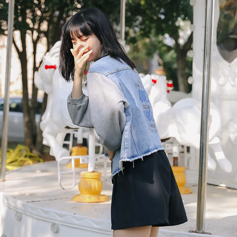 В стиле пэчворк больших размеров с буквенным принтом джинсовая куртка для женщин