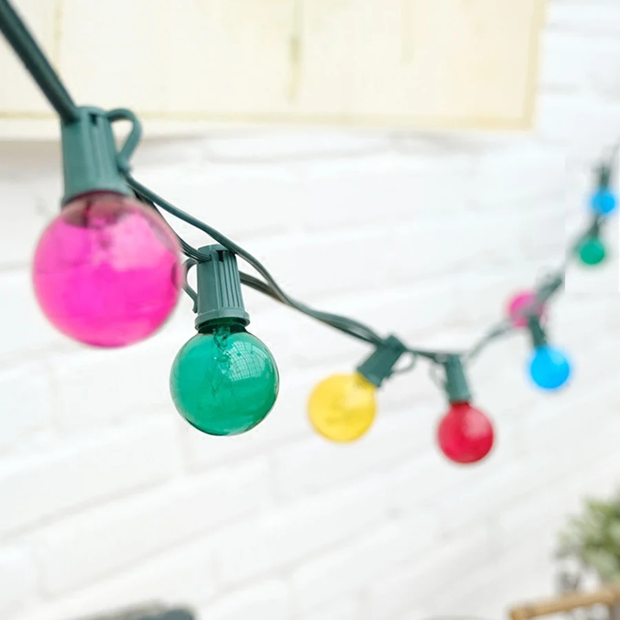 Outdoor Colored String Light G40 Globe Bulbs Hanging Black Wire Christmas Fairy Garland For Patio Backyard Deck Tree Party | Лампы и