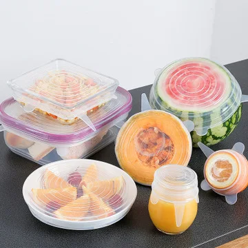 

6 Pcs Food Wraps Reusable Silicone Food Fresh Keeping Sealed Covers Silicone Seal Vacuum Stretch Lids Saran Wraps Organization