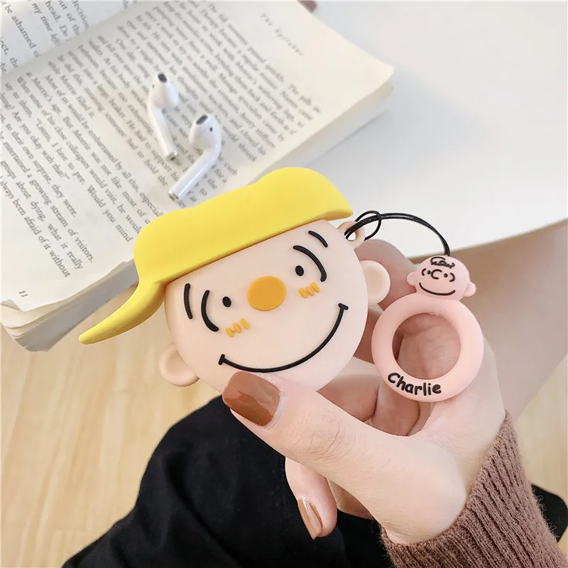 2 Чехол для AirPods, мультяшный чехол для наушников s, для Apple Airpods 2, милые аксессуары, Защитная крышка с кольцом на палец, ремень, Charlie, коричневый - Цвет: 2