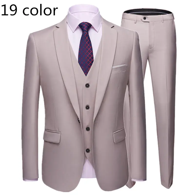 

Мужской повседневный деловой костюм, комплект из трех предметов, блейзер с двумя пуговицами и брюки, жилет, жилет, 19 цветов/2021