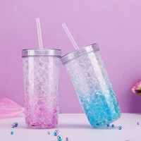 korean reusable straw cup creative fresh broken ice plastic double layer gradient color cup student gift portable mug drinkware