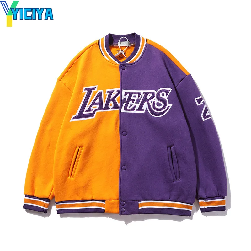 

YICIYA 2021 Winter New Letter Cotton Baseball Uniform Jacket Color Matching Basketball Loose Jacket Sports Wind Couple Models