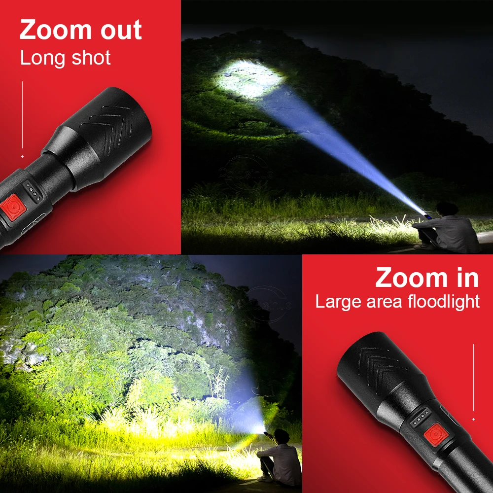 

2021 New XHP90 most powerful led flashlight torch cree xhp70 tactical flashlights usb rechargeable flash light 18650 hand lamp