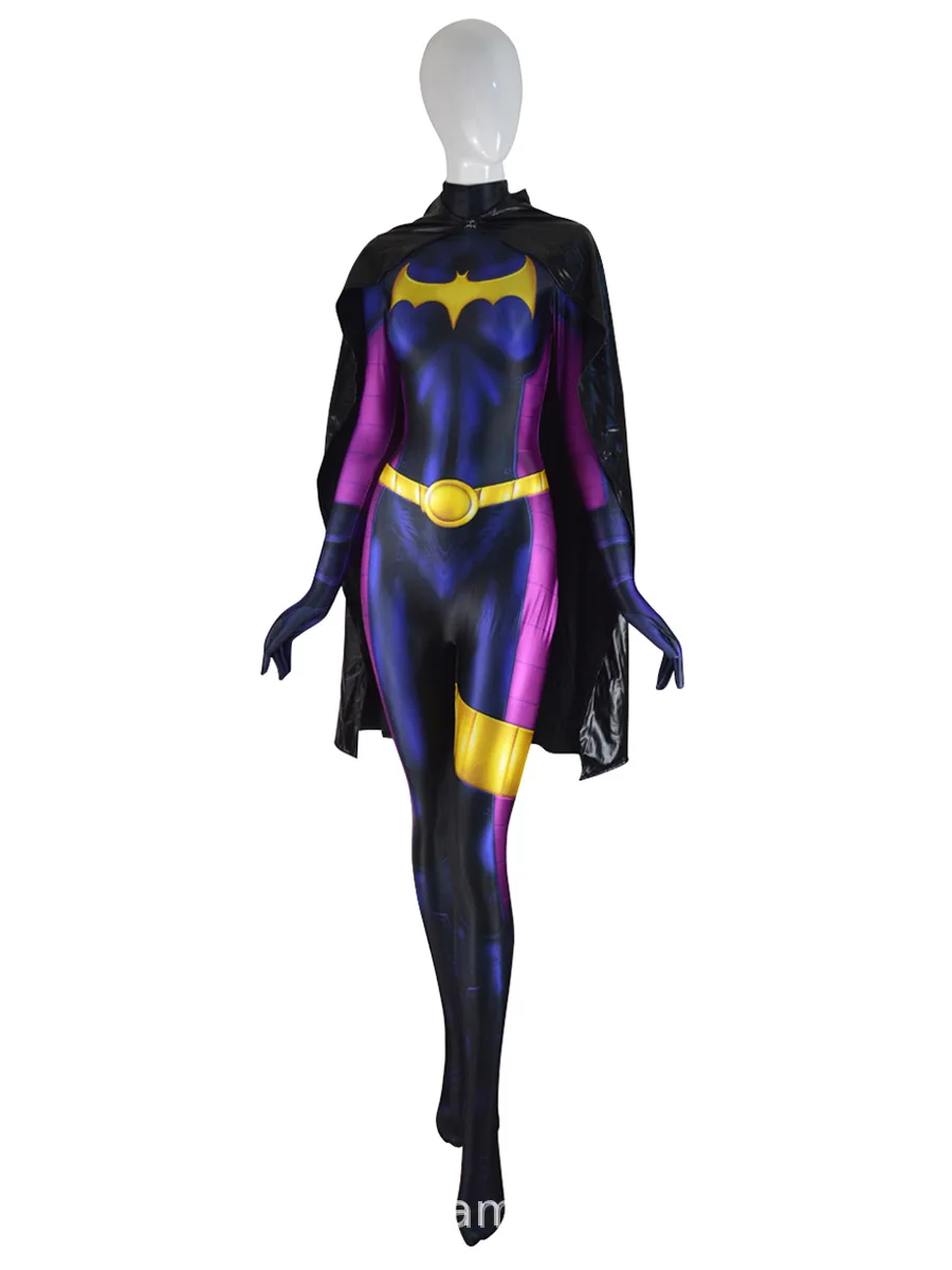 

Superhero Bat women Costume Cosplay Suit with Cape Zentai Spandex Lycra Jumpsuit Bodysuit Halloween Costume for Adult/kids