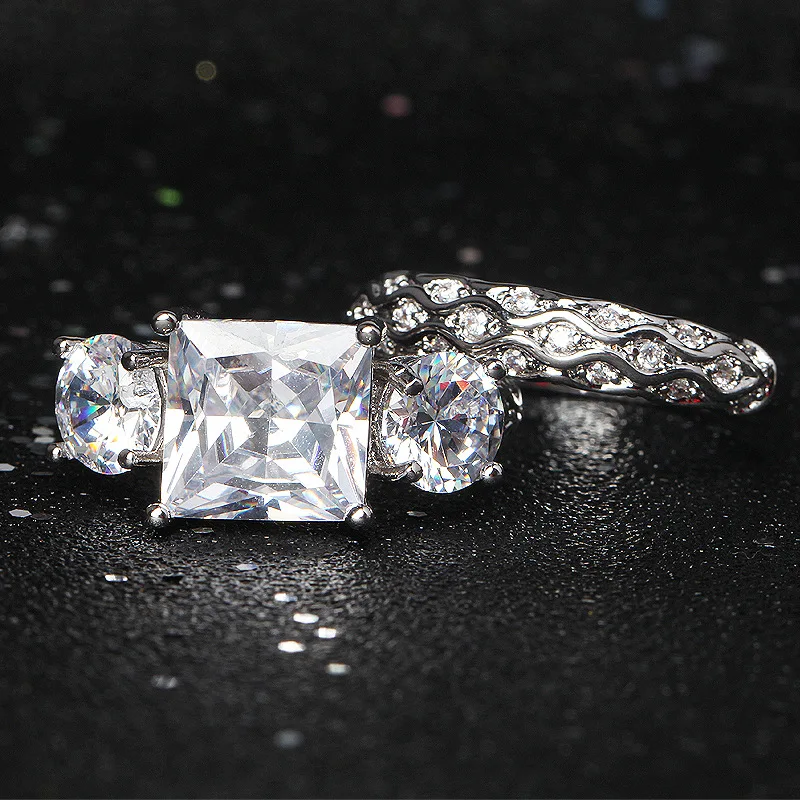 

Luxury Zircon Wedding Set Ring High-end Atmosphere Women Fashion Valentine's Day Gift Factory Wholesale