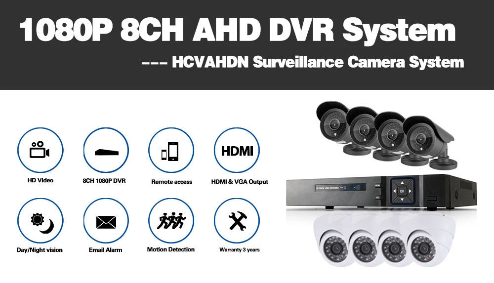 8-канальный HD домашняя камера видеонаблюдения, Системы 8CH AHD DVR Наборы 2.0MP 1080P 3000TVL видеонаблюдения Камера s Системы 1 ТБ HDD набор камеры видеонаблюдения