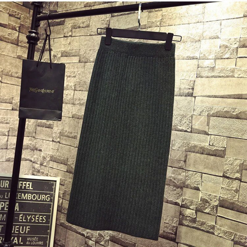 Женские юбки осенне зимняя теплая трикотажная прямая юбка ребристая средней
