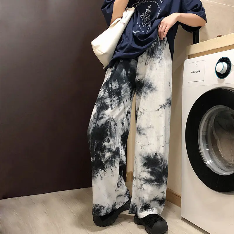 

Pants Women Loose High Waist Tie Dye Wide Leg Fashionable Chic Autumn All-match Korean Style Ladies Trousers Stylish Daily New