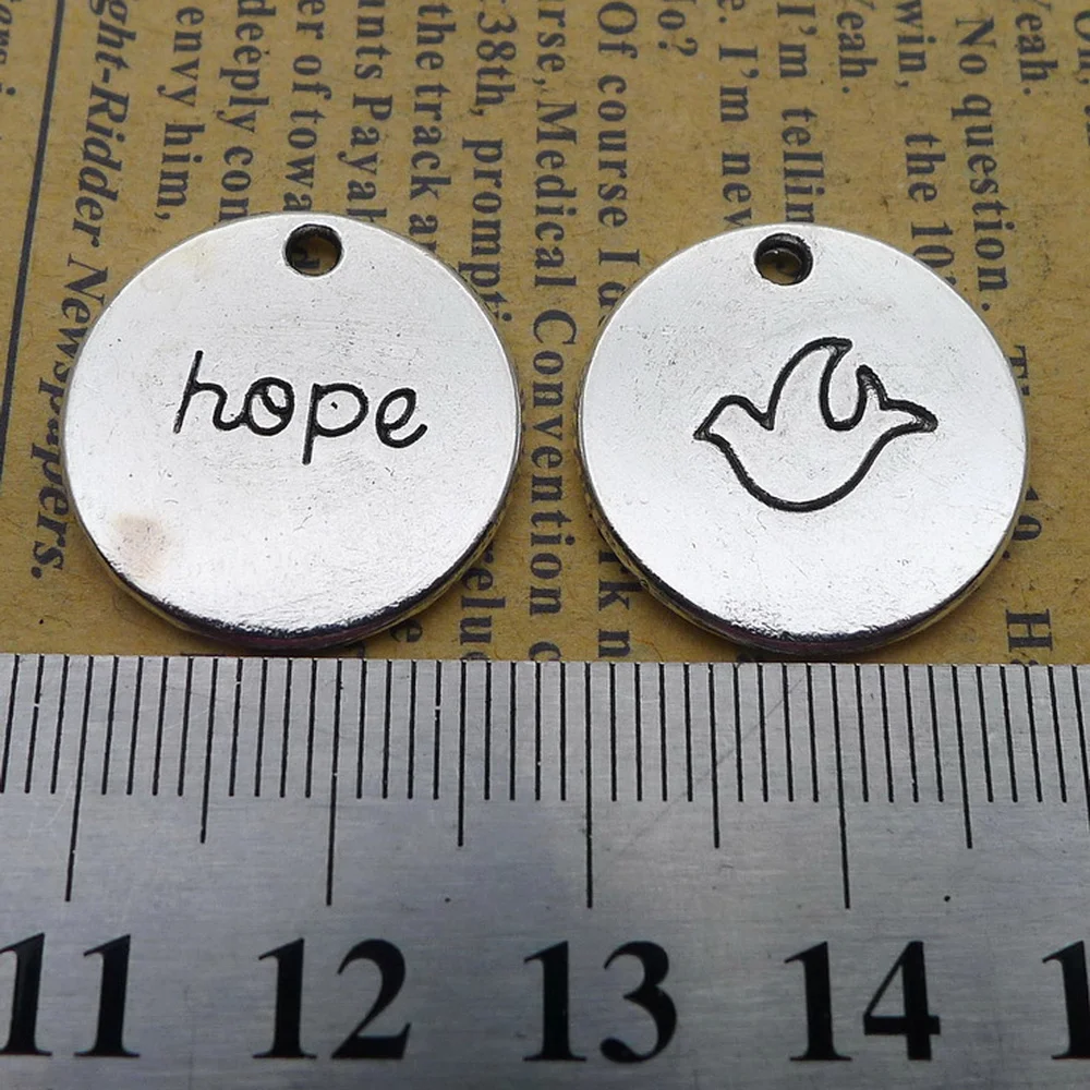 

70pcs Hope Charms 20mm x 20mm DIY Jewelry Making Pendant antique silver color