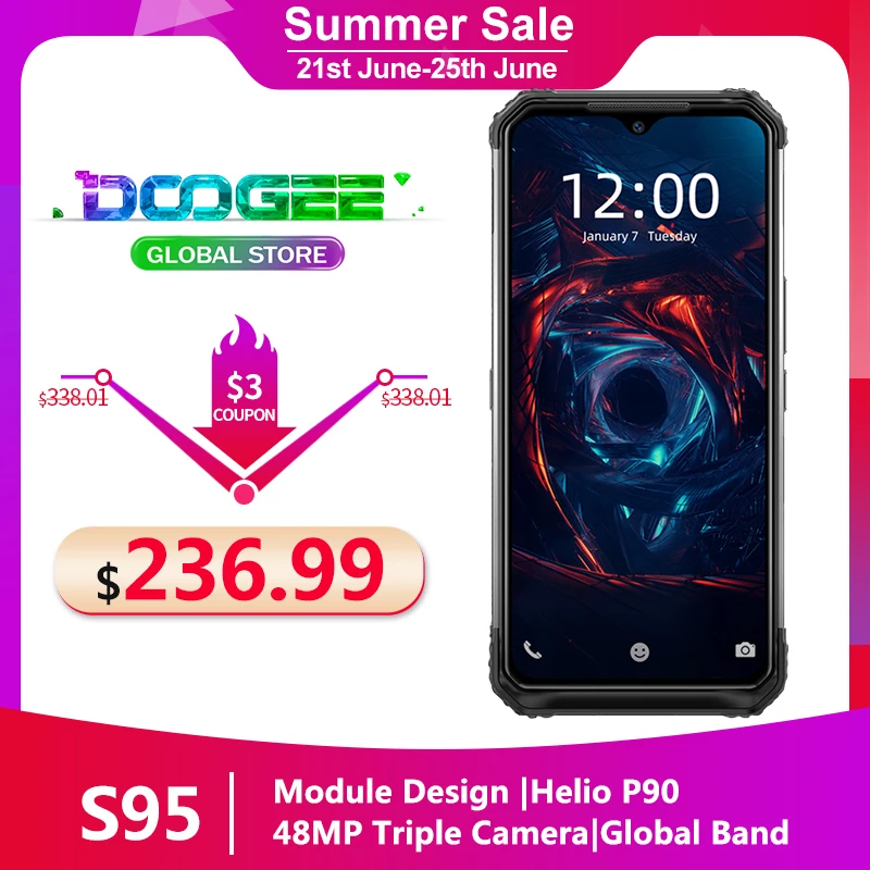 DOOGEE S95 модульный прочный мобильный телефон IP68 смартфон 6 3 &quotHelio P90 Octa Core ГБ 128 48MP