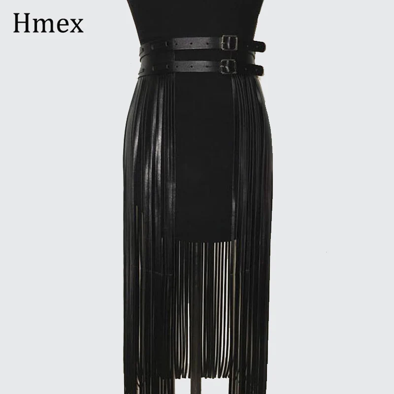2020 New Belts For Women PU Leather Short Long Tassel Skirt Club Party Slim Fringe Female Skirt Black Decorative Summer Dress