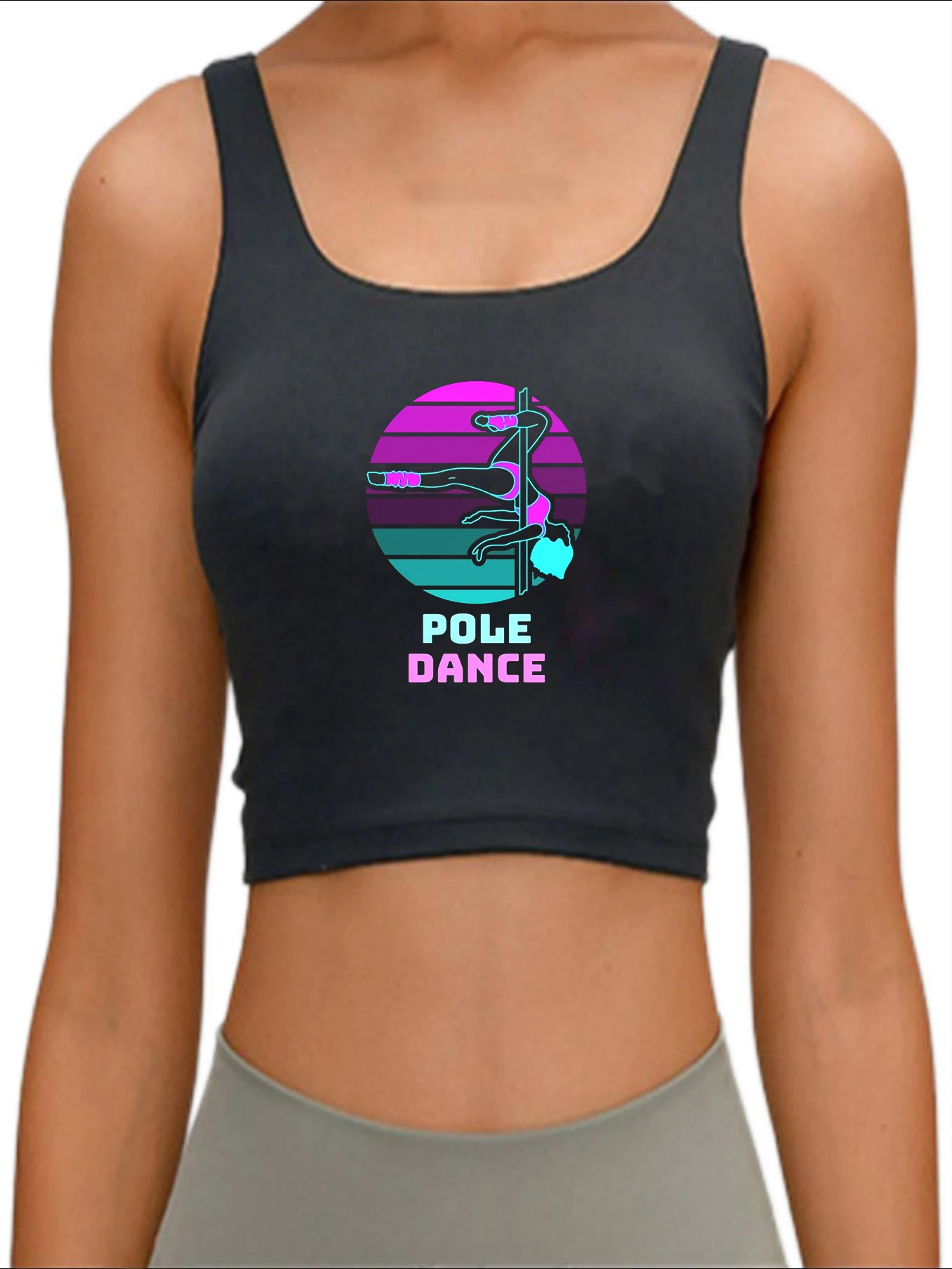 

Pole Dance Graphic Design Brilliant Color Print Tank Top Women's Yoga Sports Workout Crop Top Gym Tops