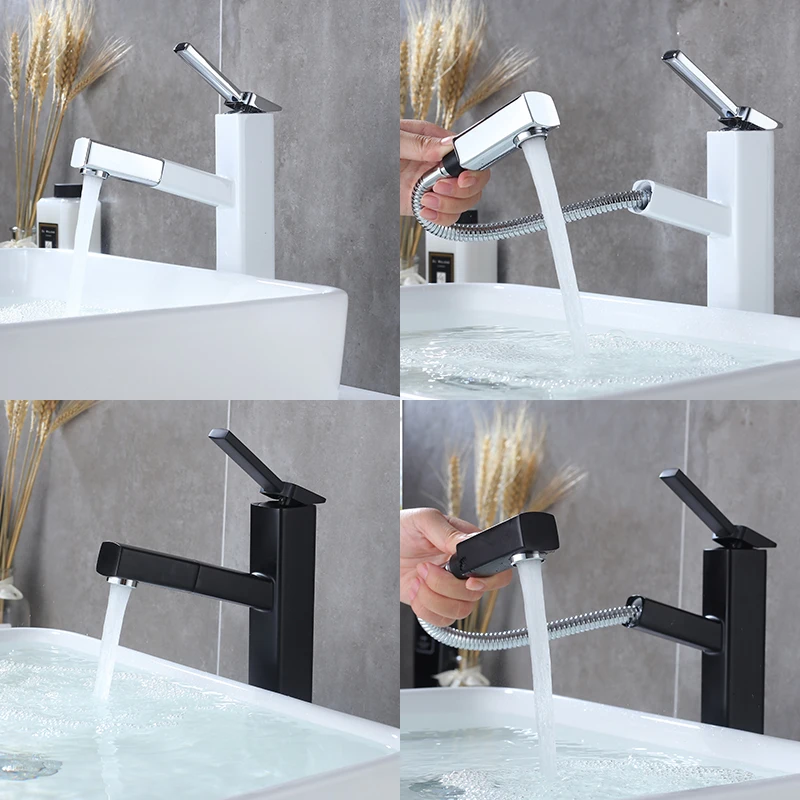 Эллен выдвижной смеситель для раковины ванной комнаты высокий черный горячей и
