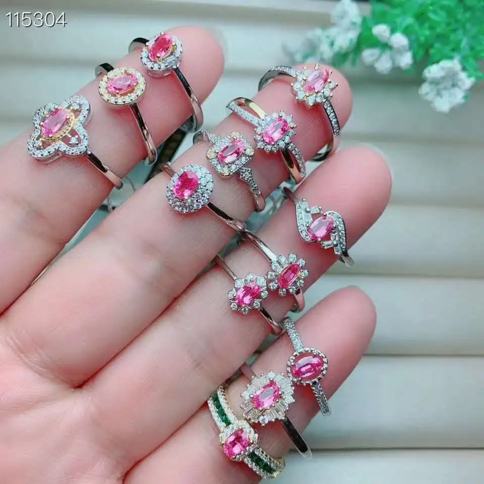 Натуральное акриловое кольцо с розовым сапфиром из Шри Ланки 3x5 мм|Кольца| |