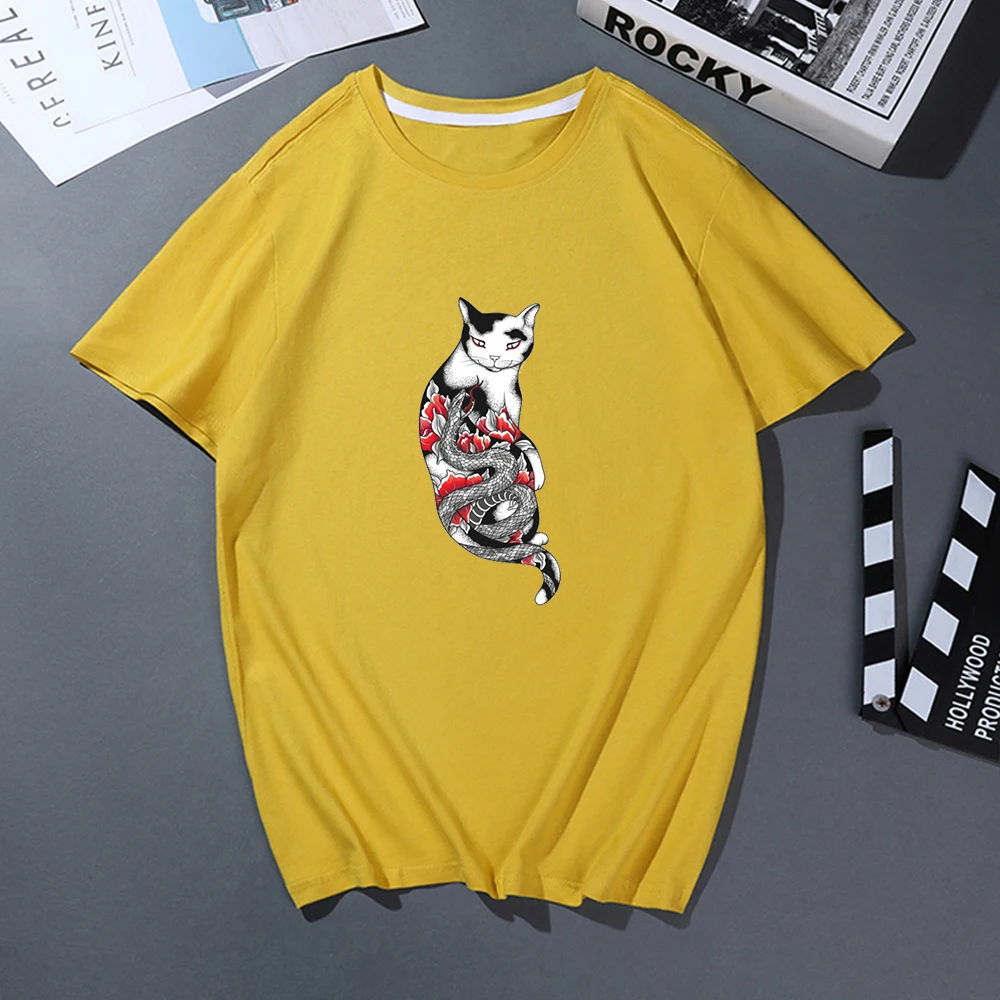 Мужская футболка в стиле Харадзюку летняя ретро с красным цветком змеиным камнем