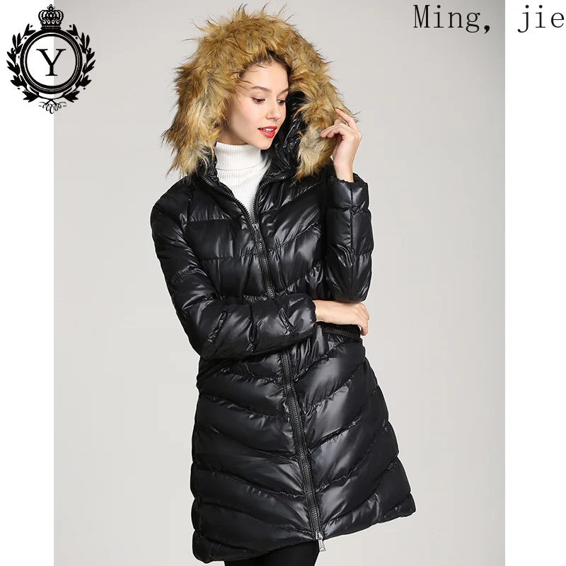 

New Style Coat Women's Mid-length Shiny Cotton Coat European and American Slim Warm Winter Coat Jacket Woman Bubble Coat