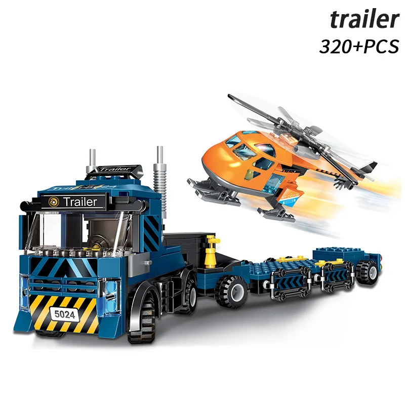 

MOC City Trailer Truck Helicopter 320pcs High-Tech Engineering vehicle DIY Building Blocks Bricks Toys For Children Birthday