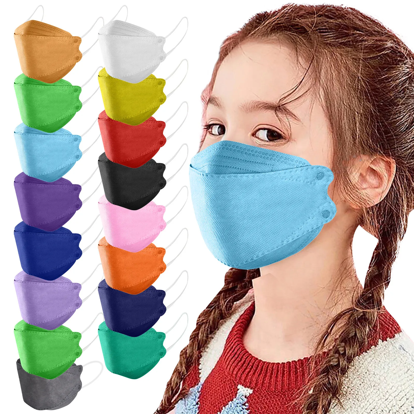 

50Pcs Children Disposable Face-Mask For 4 Layers Non-woven Protective 3D Fish type Face Covering Breathable Outdoor DustMask