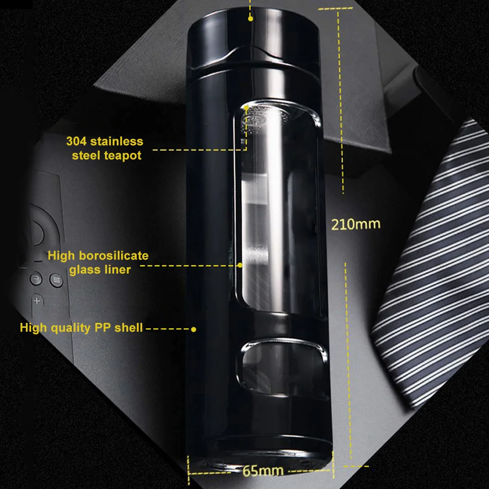 400ml Portable Camping Double Layer Clear Glass Water Bottle with Tea Infuser | Дом и сад
