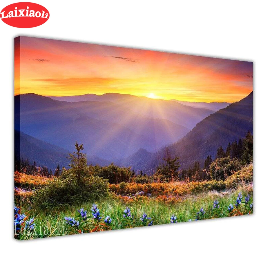 

3d round square diamond embroidery sunrise natural forest Diy full diamond painting stitch cross mosaic picture rhinestone decor