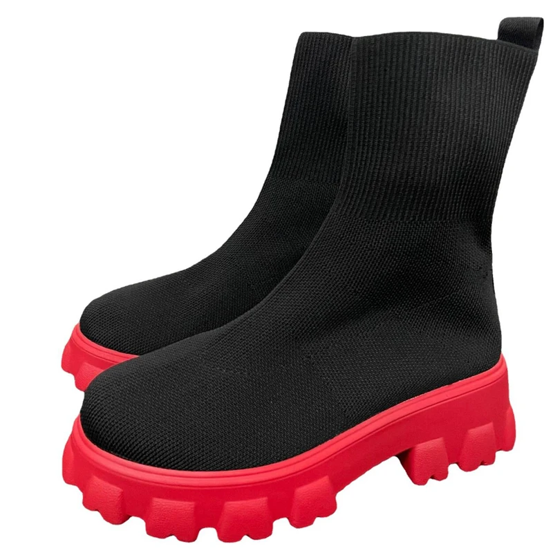 2022 Autumn Winter New Couple Socks Shoes Women Thick-soled Casual Large Size Net Red Knitted Short Boots Women Botas de mujer