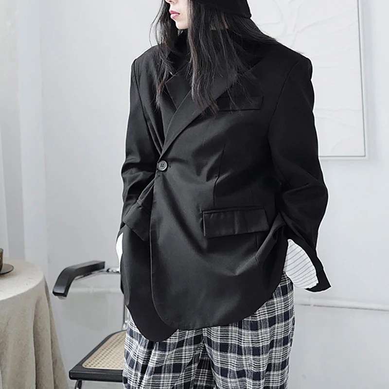 

SHENGPALAE Minimalist Blazer Women's Spring 2021 New Notched Loose Single Button Long Sleeve Solid Color Suit Coat Trendy 5B390