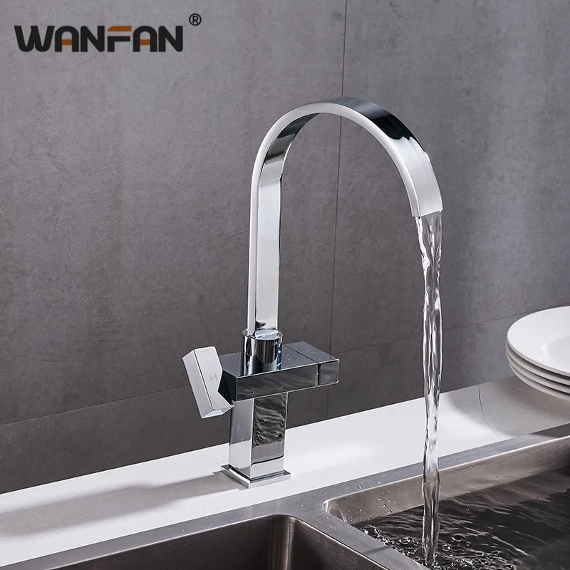 Современный простой кухонный кран Водопад квадратный смеситель с двойной ручкой
