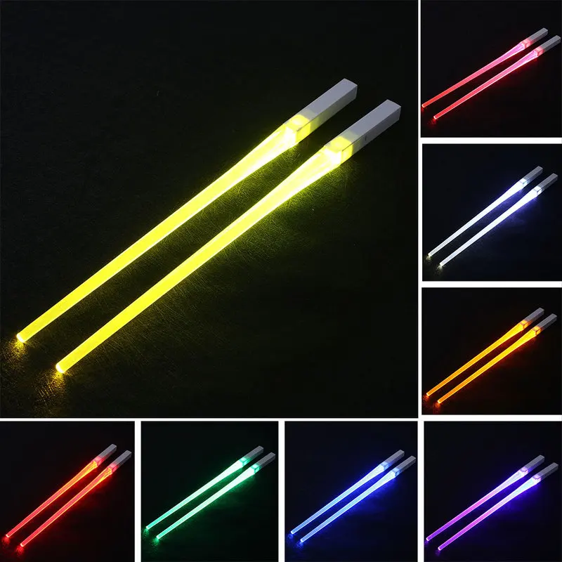 

Creative 1 Pair LED Lightsaber Chopsticks Light Up Durable Lightweight Kitchen Dinning Room Party Portable Food Safe Tableware