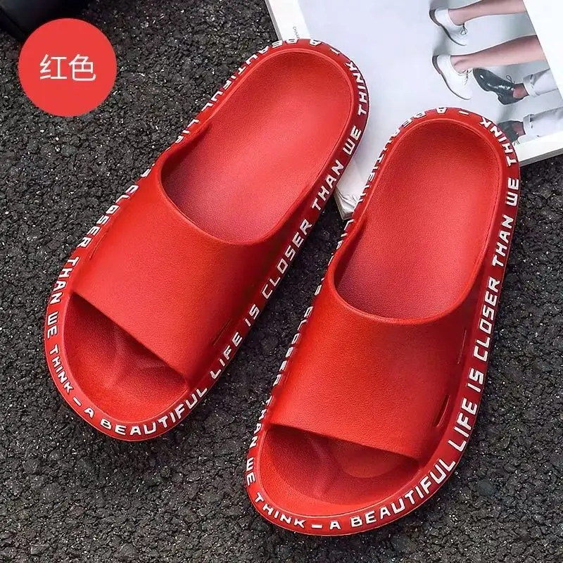 

2021Summer House Women Slippers Letter Printed EVA Lightweight Ladies Flat Shoes Non-slip Black Red Beach Slides Couple Slippers