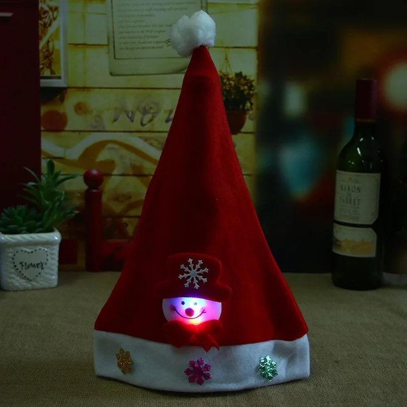 LED Snowman 1 шт., горячая Распродажа, светодиодный светильник в виде Санта-Клауса, мигающий костюм, вечерние, красные кепки, детские, рождественские, рождественские, вечерние, милые кепки, подарки на год, Декор - Цвет: LED Snowman