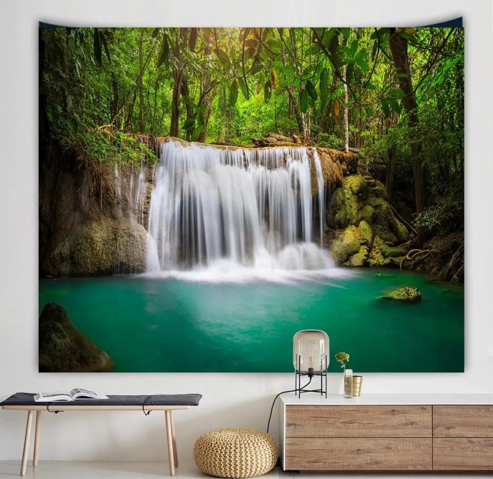 Гобелен с лесным потоком 3D пляжное полотенце водопад пейзаж красивая картина