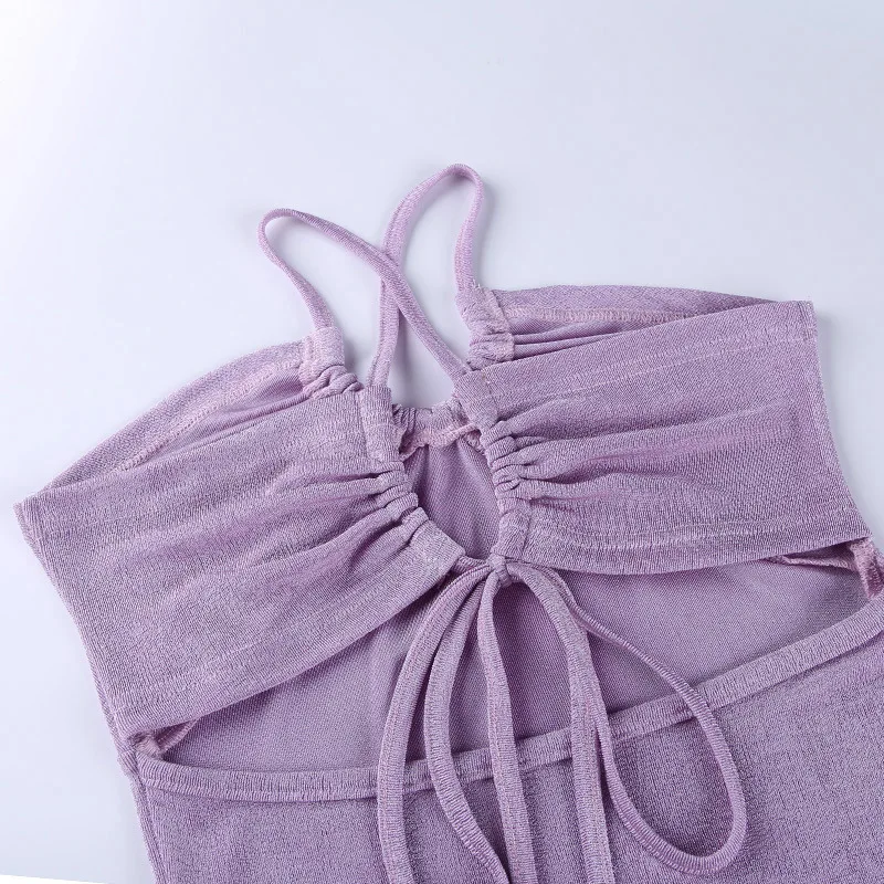 

Summer New Skirt Sexy Sling Pullover Hanging Neck Hollow Cross Solid Color Polyester One-Step Dress Women's Clothing