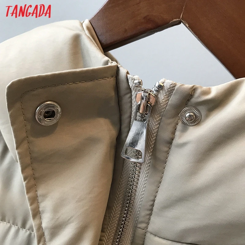 Tangada, Женские однотонные парки без рукавов с поясом, с капюшоном, на молнии,, зимнее женское теплое длинное пальто, корейская модная куртка ASF01