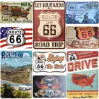 Route 66 металлическая Оловянная табличка, винтажная полностью обслуживающая пластина, декор для стен, гараж; Клуб, украшение для дома, железная живопись 20X30Cm