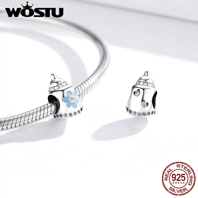 WOSTU Настоящее 925 пробы серебро детские молочные бутылочки Подвески Бусины