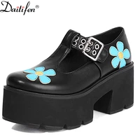 daitife mary jane platform platform platform shoes womens thick heeled high heeled t buckle large square toe shoes