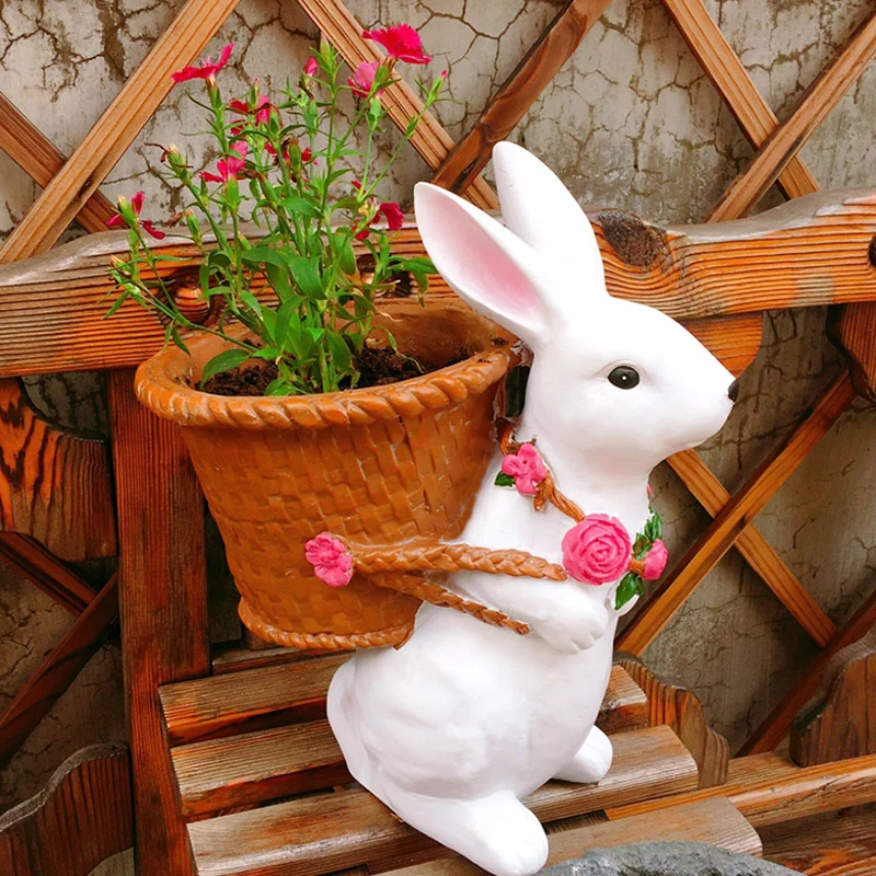 

Outdoor garden grass layout creative cartoon rabbit flower pot balcony garden decorations