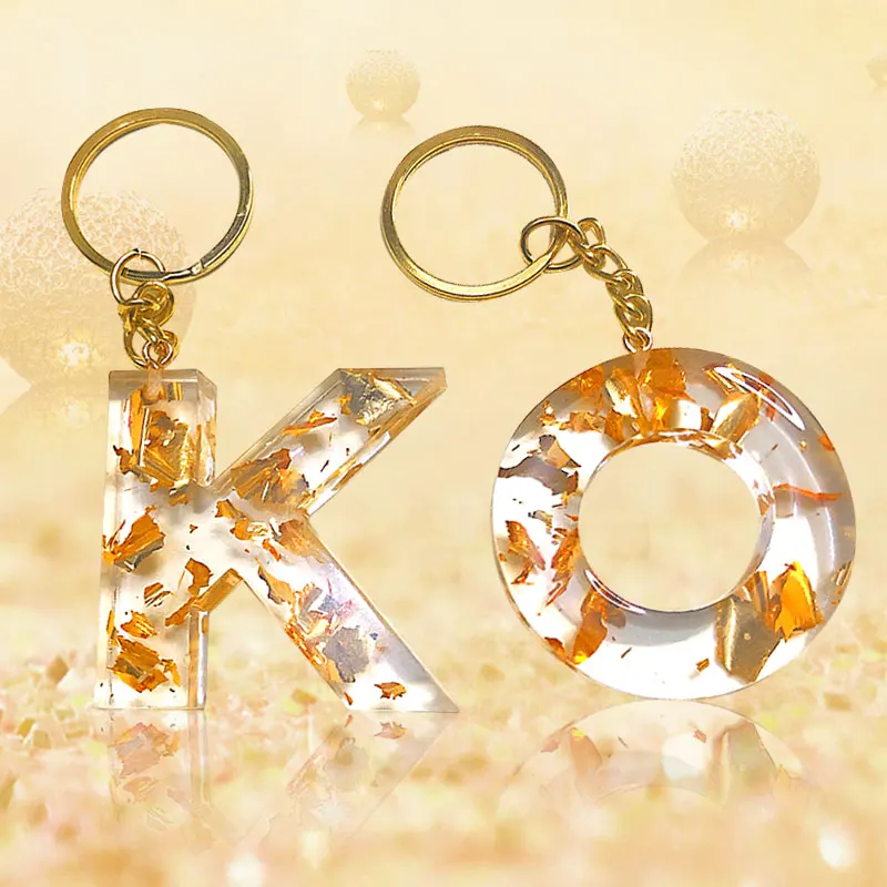 

Gold Color A-Z Initial Letter Keychains Keyrings For Women Men DIY Handmade Resin Alphabet Keyfob Handbag Key Charm Accessories